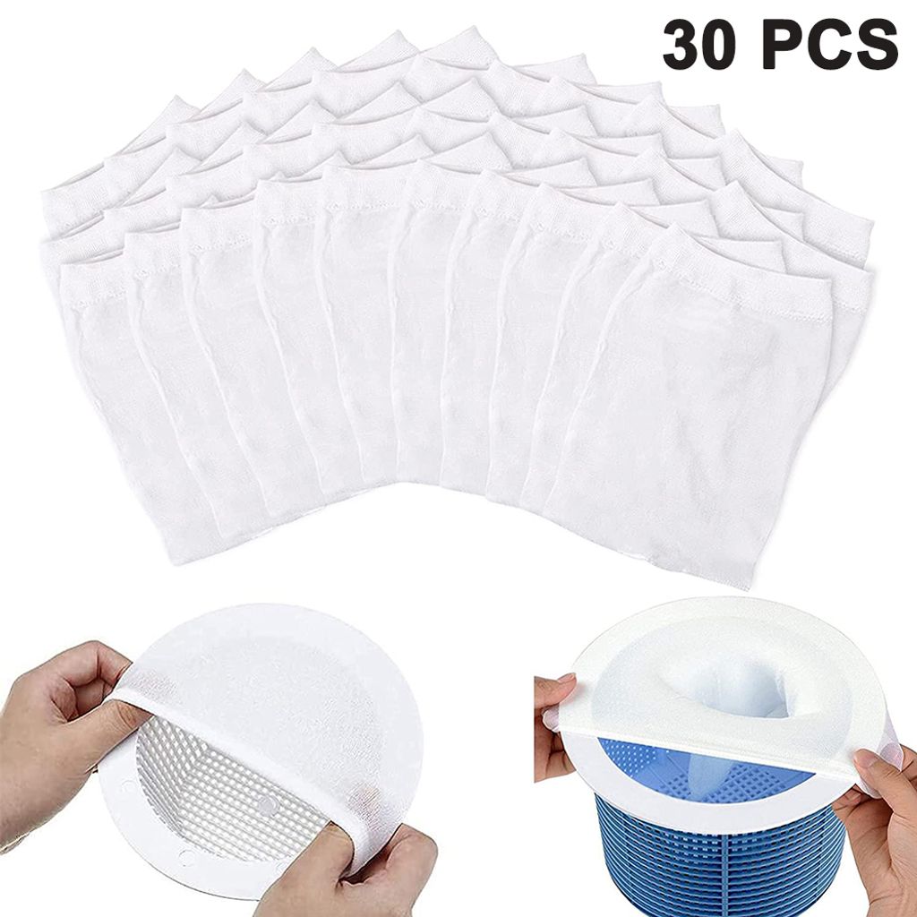 30 Stück Schwimmbad Skimmer Socken, Skimmer Socken, Filterschoner, Pool Skimmer Netz, Dauerhafte Elastische Nylon Filter Skimmer Korb für Entfern...