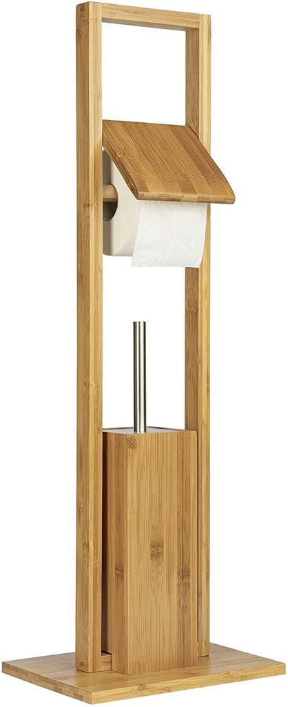 Weiß Toilettenpapierhalter stehend ohne Bohren ONVAYA® WC-Garnitur aus Bambus WC-Bürstenhalter & Klorollenhalter Holz 