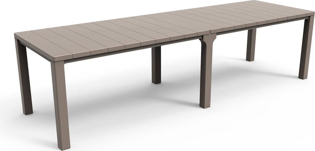 Dmora Gartentisch Brossard 294x90x75h cm Taupegrau, 12 Plätze, Erweiterungsmechanismus mit Mehrfachposition