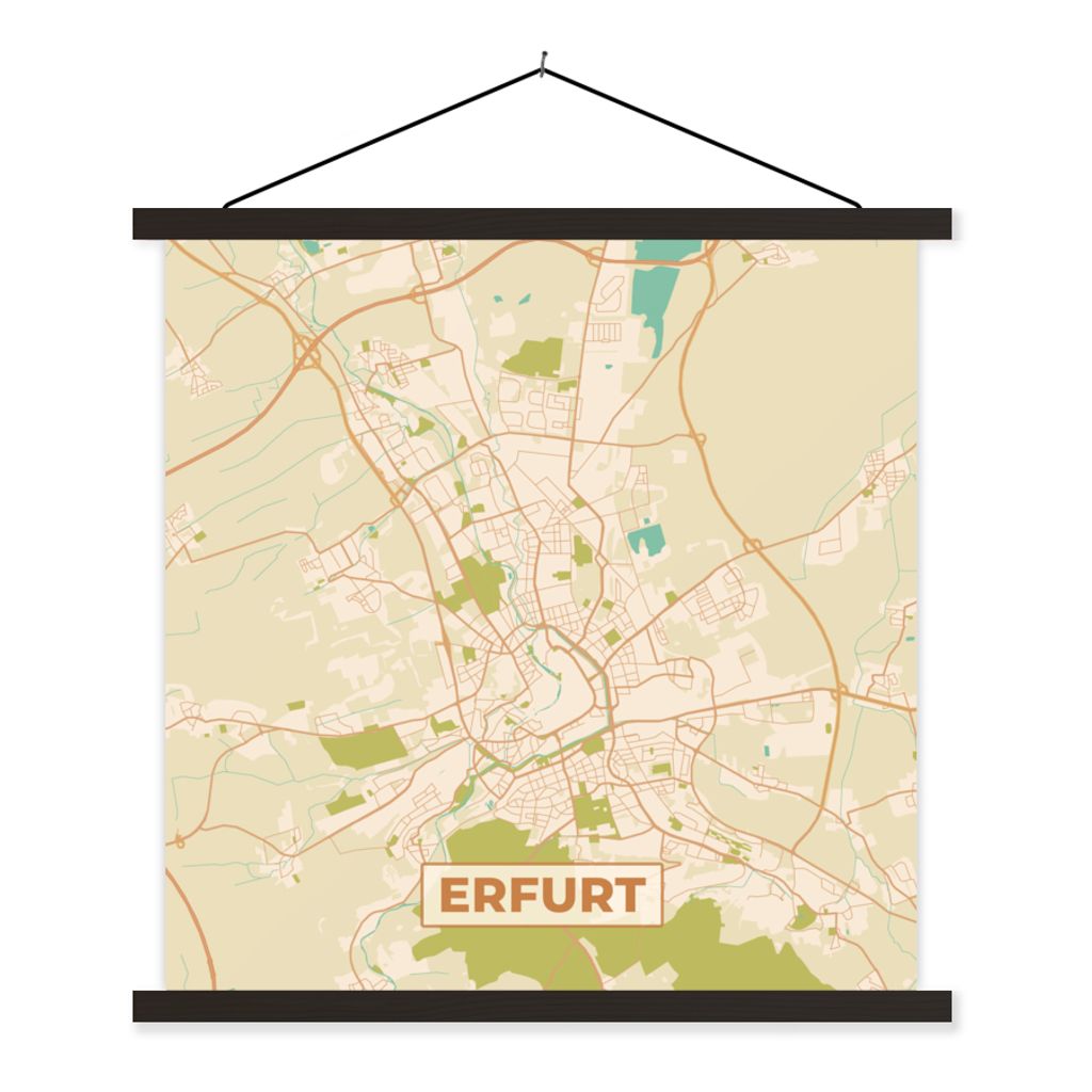 MuchoWow Textilposter Karte - Erfurt - Jahrgang - Karte 90x90 cm mit schwarzem Rahmen - Magnetisches
