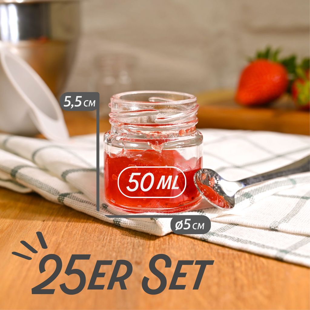 Praknu 24 Mini Gläser 50ml mit Deckel, Etiketten