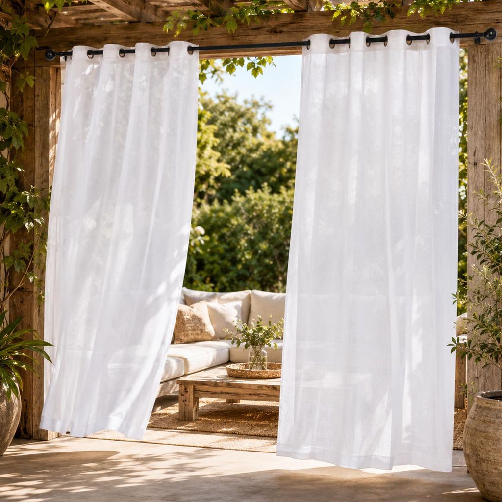 2 rideaux d'extérieur transparents, hydrofuges, en voile, Image du produit 