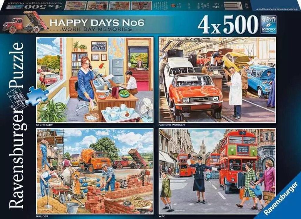 Ravensburger Puzzle 4x500 Happy Days No 6 Work Day Memoriesbeschädigt