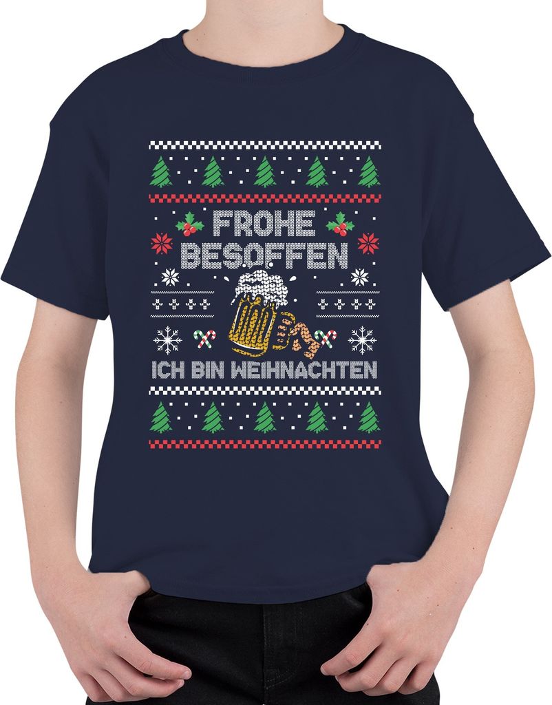 Frohe Besoffen Lustiger Weihnachtsspruch - Weihnachten Weihnachtsgeschenk Christmas Uni Kinder T-Shirt, Navy, 116