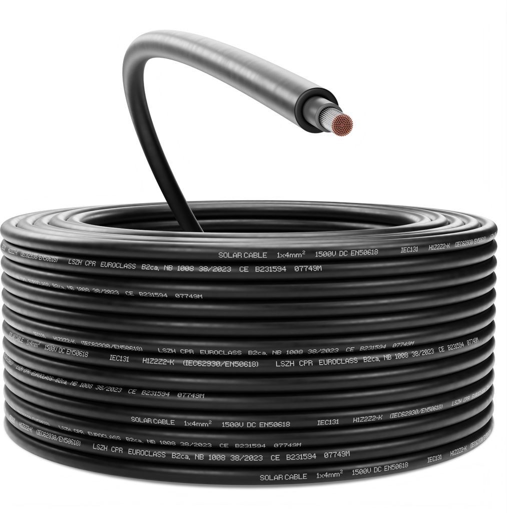 deleyCON 100m Solarkabel 4mm² - Hochwertiges Photovoltaik-Kabel für PV-Anlagen - UV-Beständig Halogenfrei für 1kV AC 1,5kV DC - Ideal für Fest...
