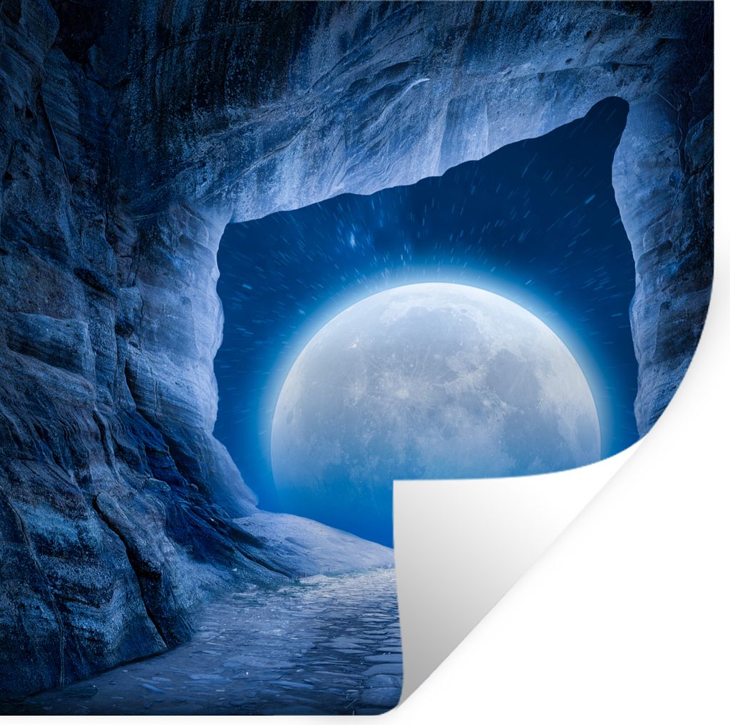 MuchoWow Wandtattoo Wandsticker Wandaufkleber Höhle - Mond - Weltraum - Universum - Blau 80x80 cm Selbstklebend und Repositionierbar - Wierderve...