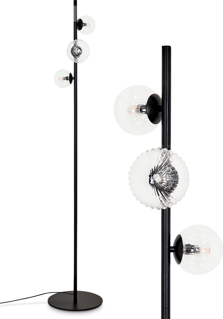 Garaguso Stehlampe aus Metall/Riffelglas in Schwarz/Klar
