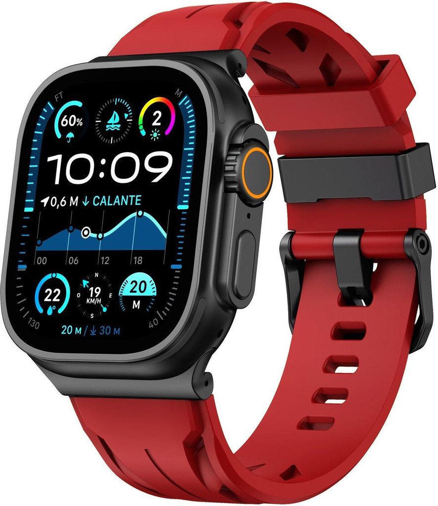 Stravo Silikon Sportarmband Racing Design für Apple Watch Ultra 49 mm und Serie 10 9 8 7 6 5 4 SE weich komfortabel Rot