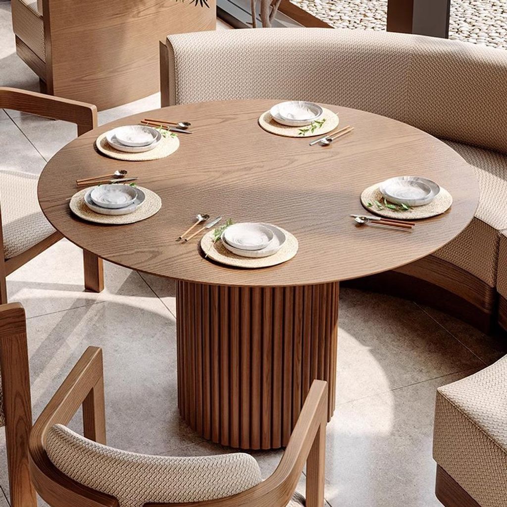 Restaurant-Esstisch, Holztisch, Gastronomie-Tisch, Café-Tisch aus Holz, Tisch mit Leistenbeinen, Runder Tisch 100*100*75cm