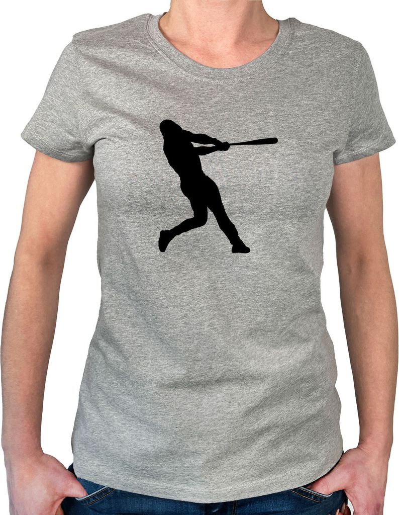 Huuraa Damen T-Shirt Baseball Silhouette M Sport Grey Bio Baumwolle Fairtrade Damenshirt Geschenkidee