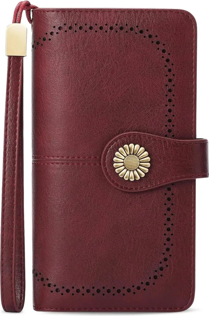 TEUEN Porte-monnaie en cuir rouge pour femme RFID avec 24 fentes cartes