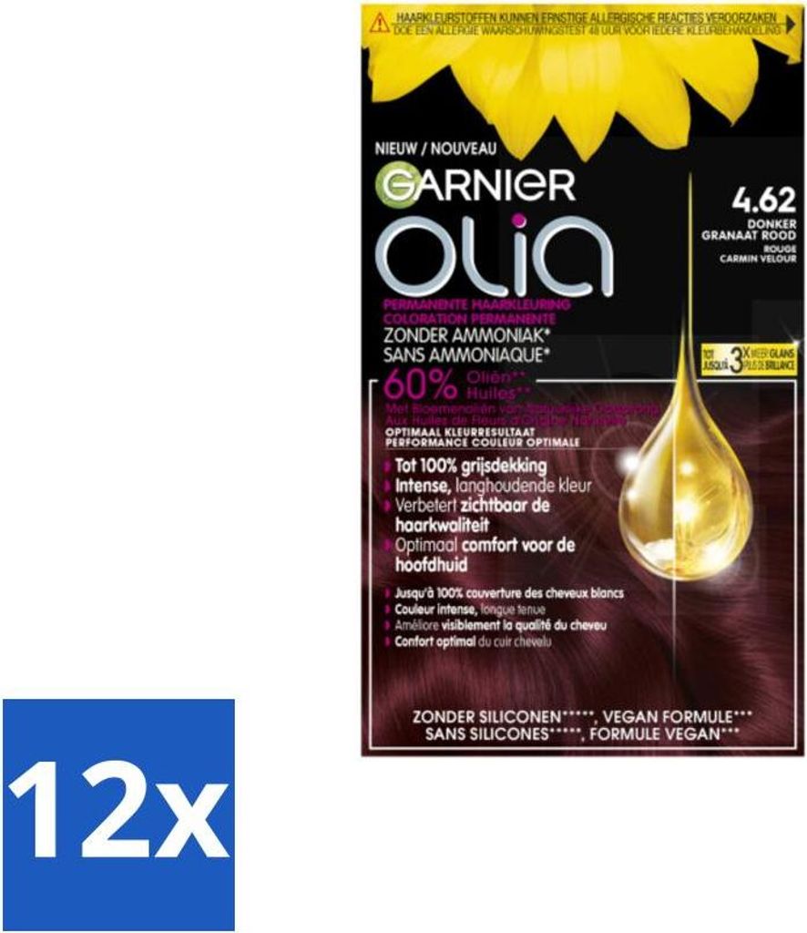 Garnier – Olia 4.62 – Haarfarbe – Dunkles Granatrot – Ammoniakfrei – Permanente Farbe - Vorteilspack - 12 Stücke