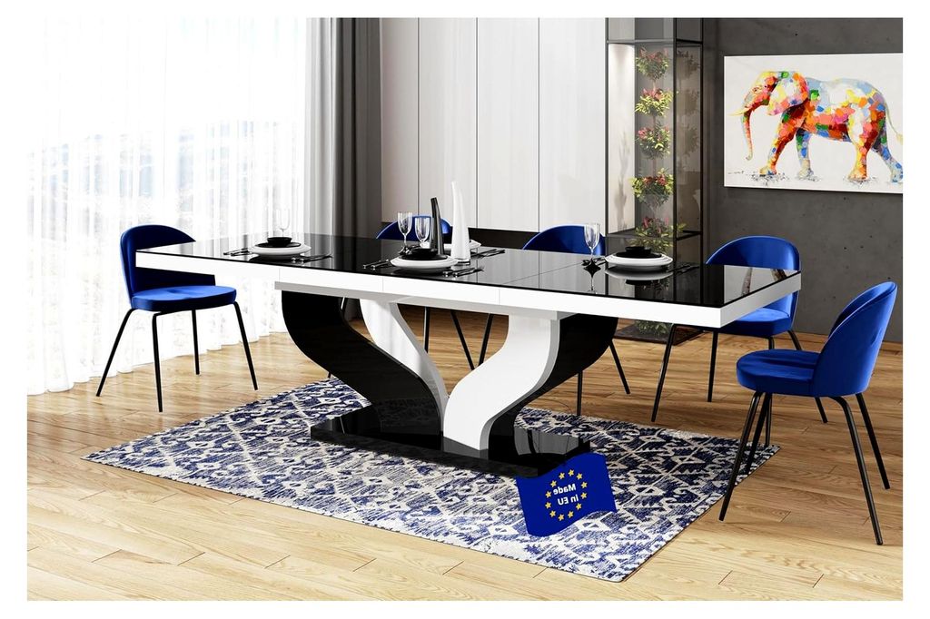 Esstisch Schwarz Hochglanz / Weiß Hochglanz ausziehbar 160 cm bis 256 cm für bis zu 10 Personen
