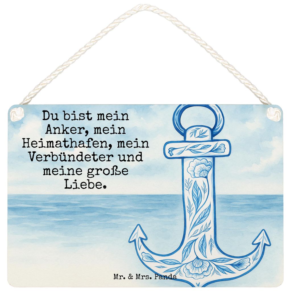 Mr. & Mrs. Panda holzbild Anker Blau Design DIN A5 - Weiß - Geschenk, Türschild, wandtafel, Lustige Sprüche, kleine aufmerksamkeit, Wandbild Hol...
