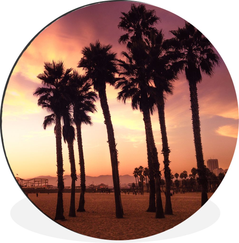 MuchoWow Aluminium Wandkreis Sonnenuntergang am Strand von Santa Monica Ø 90 cm Wanddeko Modern Wohnzimmer - Mauerkreis - Wandbilder - Runde Bil...