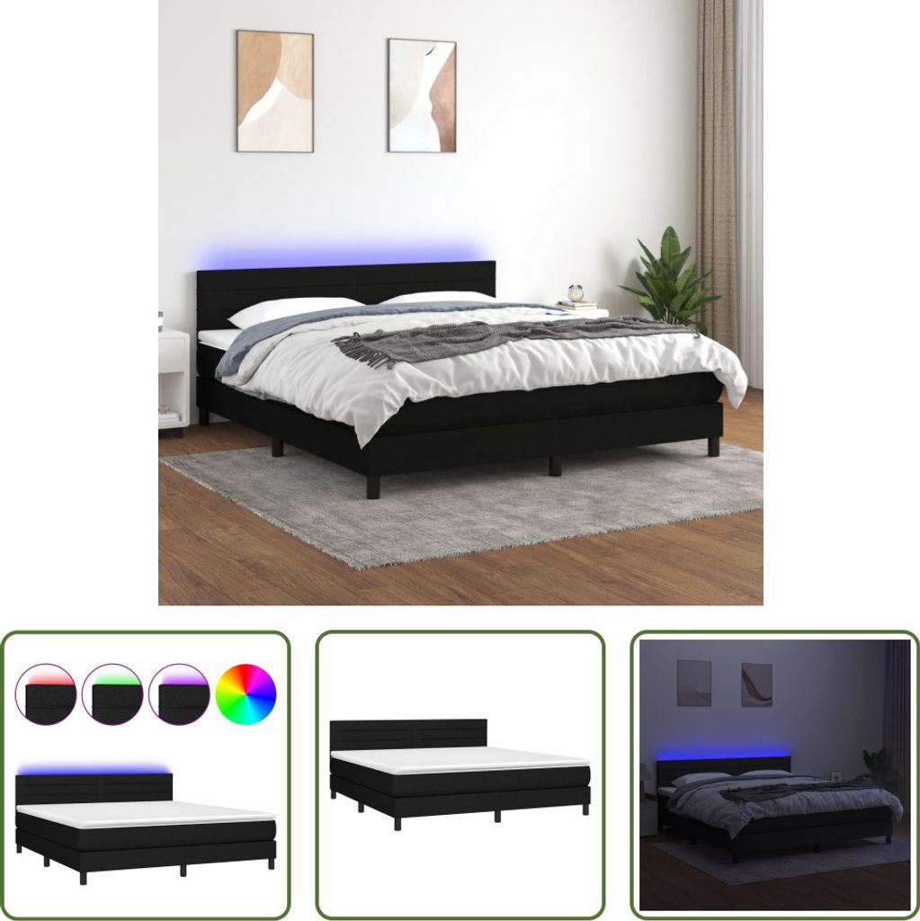The Living Store Boxspringbett mit Matratze & LED Schwarz 180x200 cm Stoff