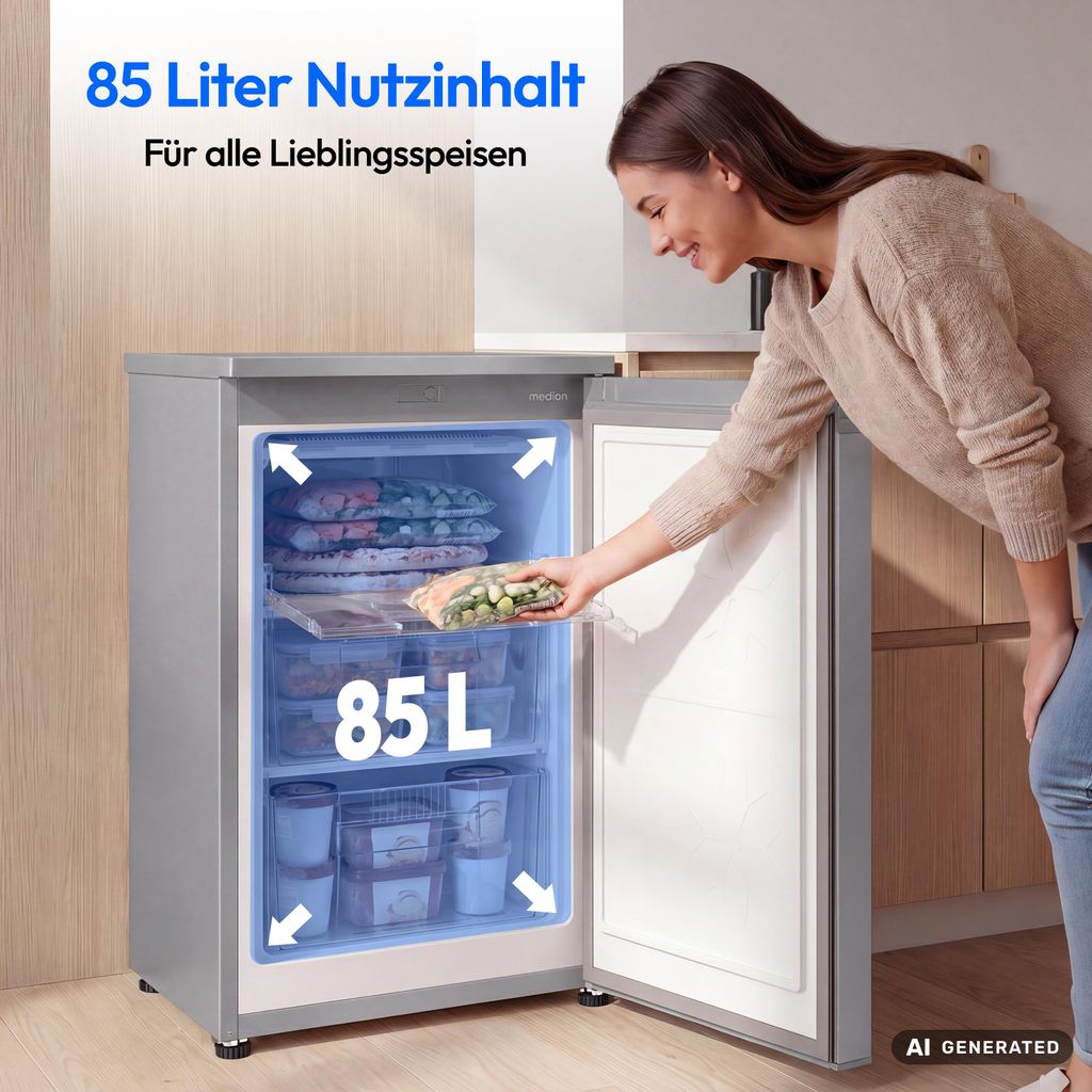 MEDION Gefrierschrank 85 Liter, 3 Türfächer