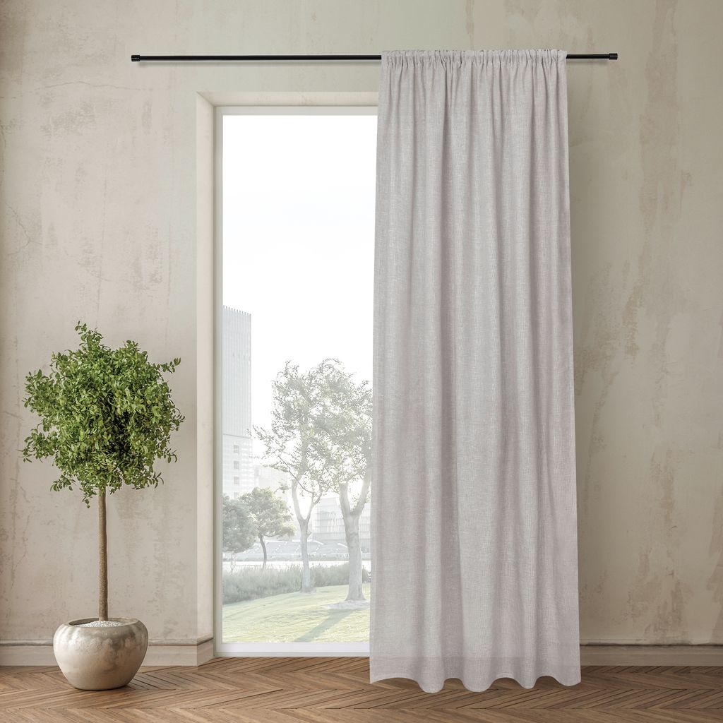 Natur Leinen Gardinen Vorhang mit Kräuselband, 140x245cm, halbtransparent in Farbe Hellgrau (1 Stück)
