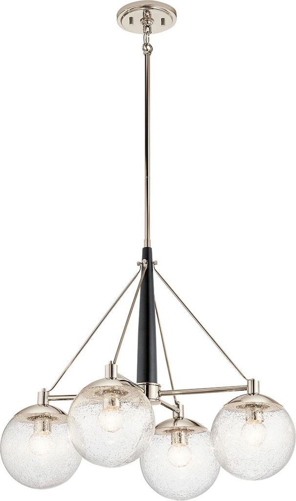 Hängeleuchte Metall Glas E27 H: max. 160,6 cm Nickel poliert 4-flammig Kugel Schirm Vintage Hängelampe