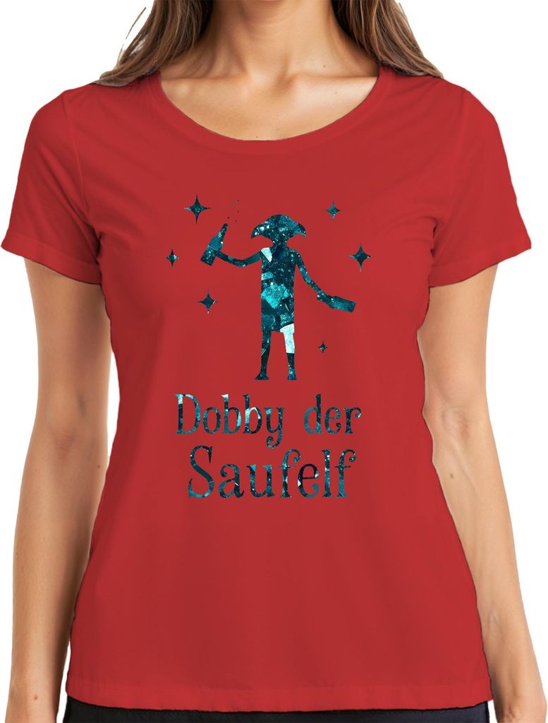 Dobby der Saufelf Harry Potter Geschenk Lustig Party Fan Gag Damen T-Shirt, Rot, XXL