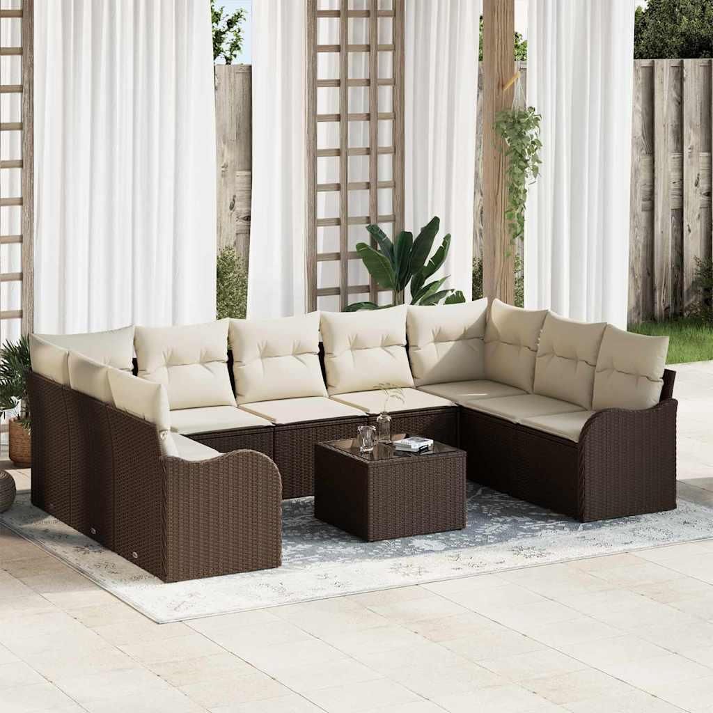 Maison Exclusive - Garten-Sofa-Set mit Kissen 10 pcs Braun und Weiß Poly Rattan