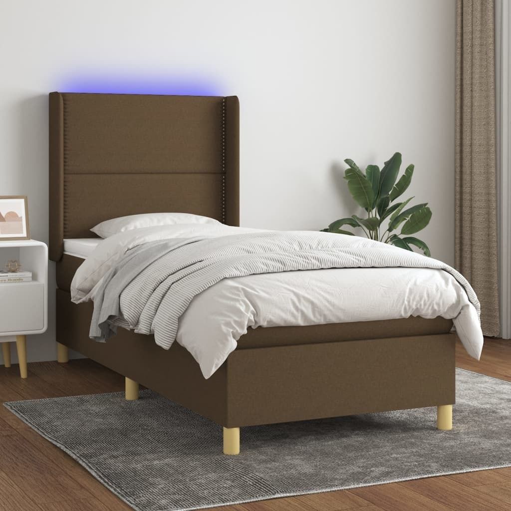 The Living Store Boxspringbett mit Matratze & LED Taupe 90x200 cm Stoff