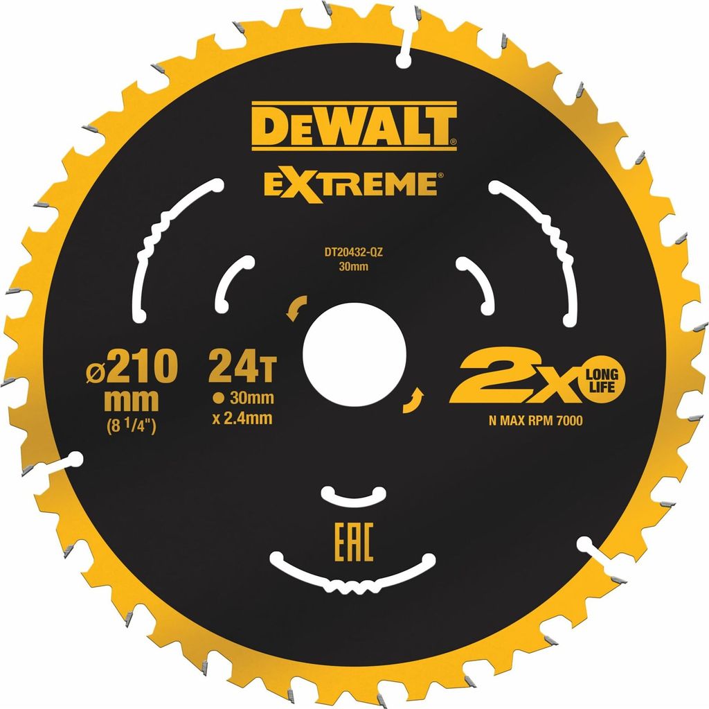A circular saw blade with brand and product information printed on it.