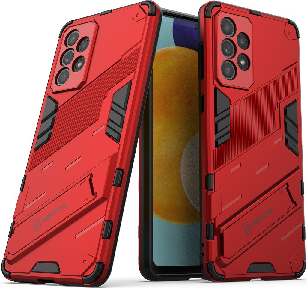 Armor Hülle für Samsung Galaxy A73 5G, Hybrid PC TPU Bumper Stoßfestes Schutzhülle mit Standfunktion Rot