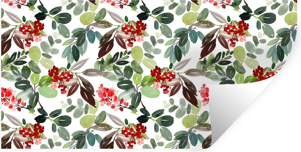 MuchoWow Wandtattoo Wandsticker Wandaufkleber Pflanzen - Aquarelle - Beeren 160x80 cm Selbstklebend und Repositionierbar - Sticker - Dekorfolie