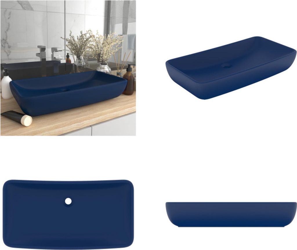 vidaXL Luxus Waschbecken Rechteckig Matt Dunkelblau 71x38 cm Keramik - Luxus Waschbecken - Keramikwaschbecken - Mattes Waschbecken - Mattwaschbecken