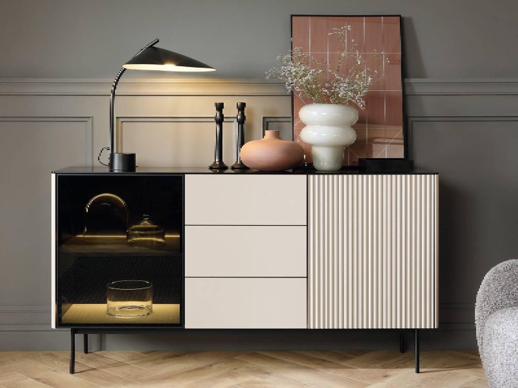 YOURHOUSE24 Kommode ORTA KSZ-107 mit Schubladen und Beleuchtung, Kaschmir