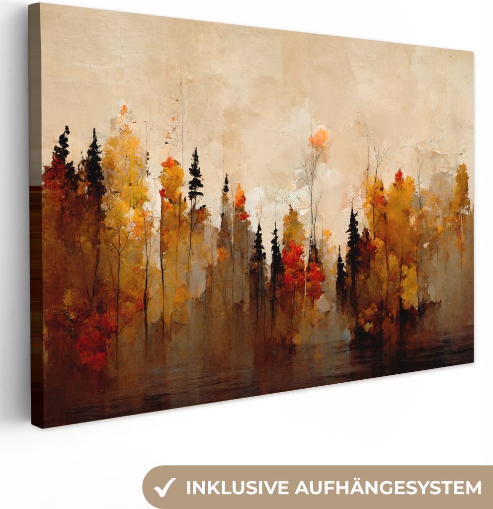 MuchoWow - Leinwandbilder - Natur - Bäume - Kunst - Braun - Beige, Wandbild, Wanddeko Bilder Wohnzimmer, 30x20 cm