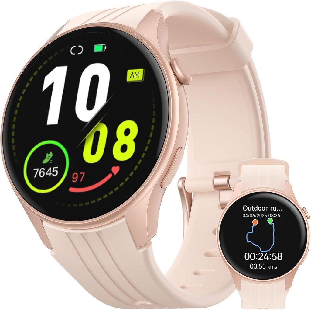 Smartwatch Damen 43mm Roségold mit GPS, Bluetooth Anrufe, 100+ Sportmodi, Herzfrequenz, Schlaf, IP68 Wasserdicht, Fitness Uhr für Android/iPhone