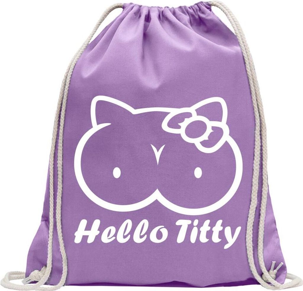 Kiwistar - Turnbeutel - lavendel - Hello Titty - Fun Rucksack Sport Beutel Gymsack Baumwolle mit Ziehgurt
