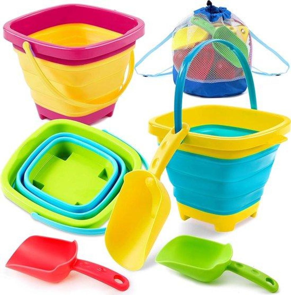 Klappbare Eimer Sets, 3-teilig, gelb/blau/grün, für Strand, Camping, Angeln