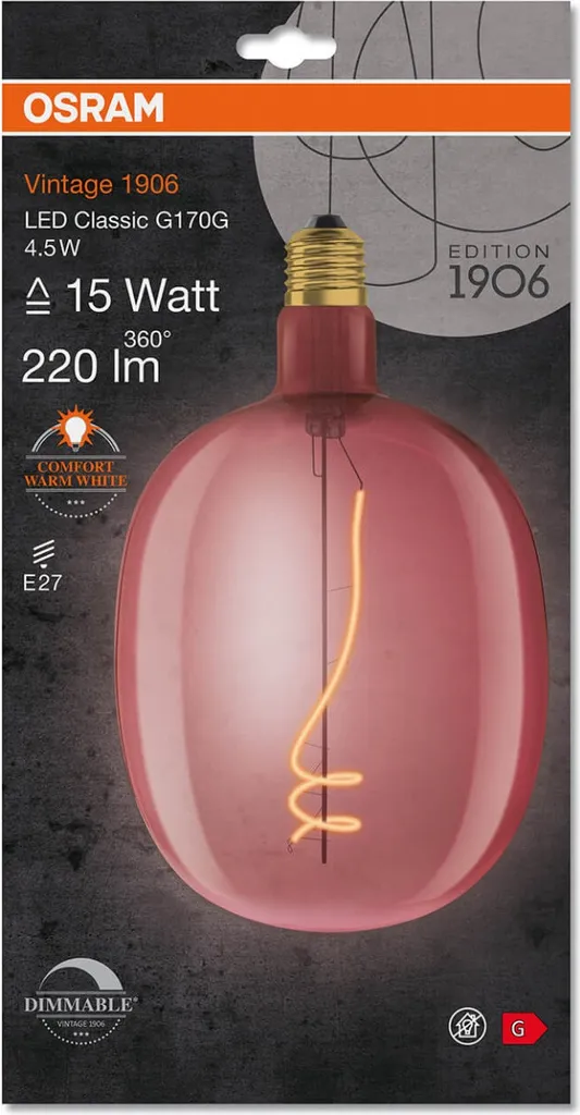 Ampoule LED E27 Osram 1906 Ballon Clair Fil Rose Décorative - 9