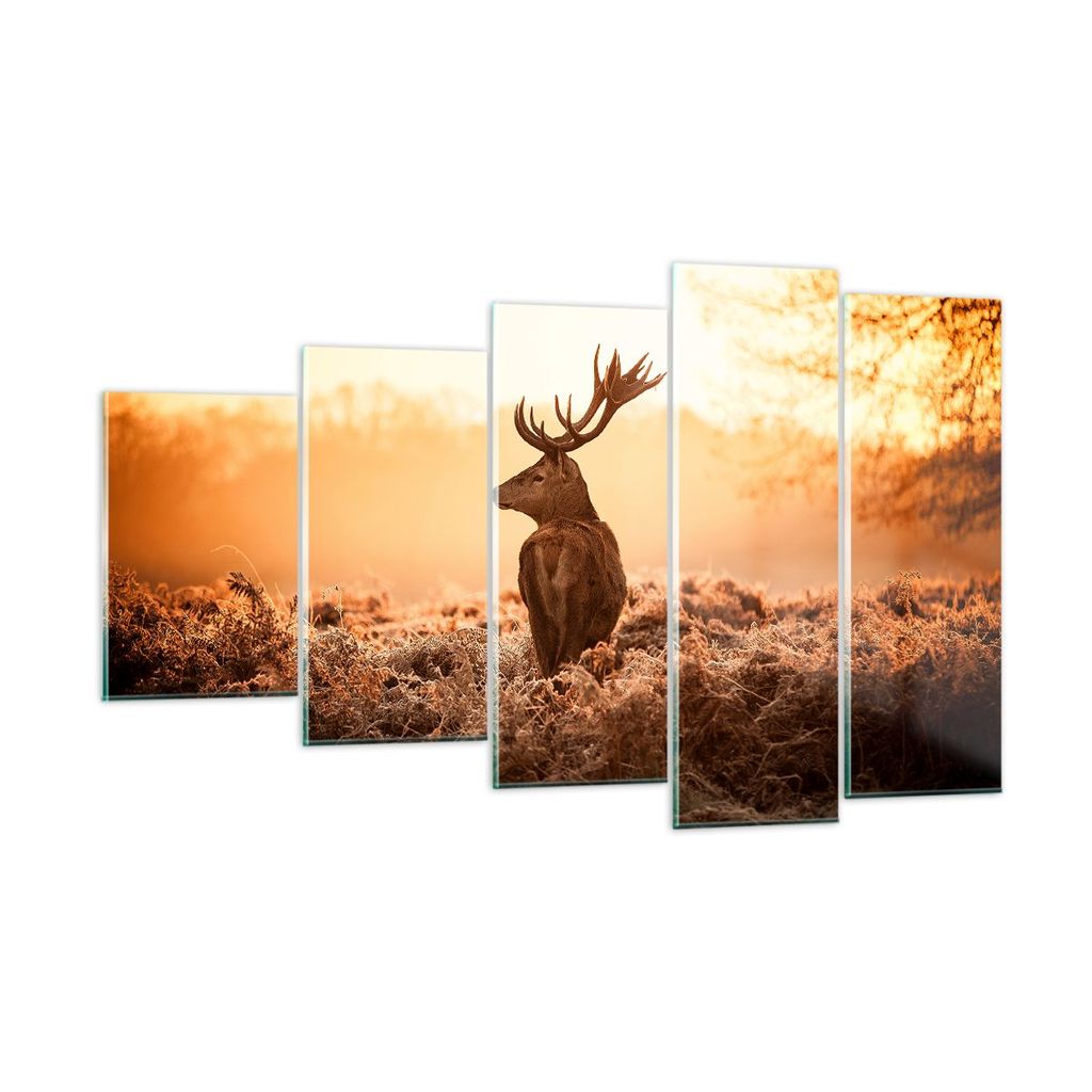 Bilder auf glas - Hirsch Natur Feld - 100x60cm - Glasbilder - Wandbilder - Kunstdruck - zum Aufhängen bereit - Wanddekoration aus Glas - Glas Bild...