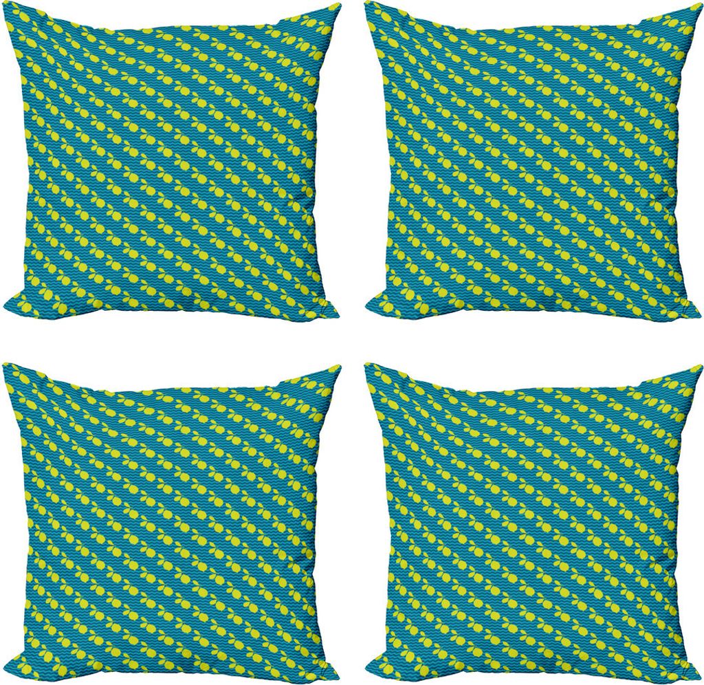 ABAKUHAUS Zitrone Kissenbezug Set (4 Stück), Citrus Motiv Zick-Zack-Kulisse, Moderner Doppelseitiger Digitaldruck, 60 cm x 60 cm, Yellow Sea Blue