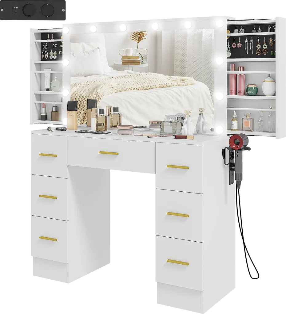 Coiffeuse Gain de Place Blanche 100cm pour Ranger ses Produits HOMCOM