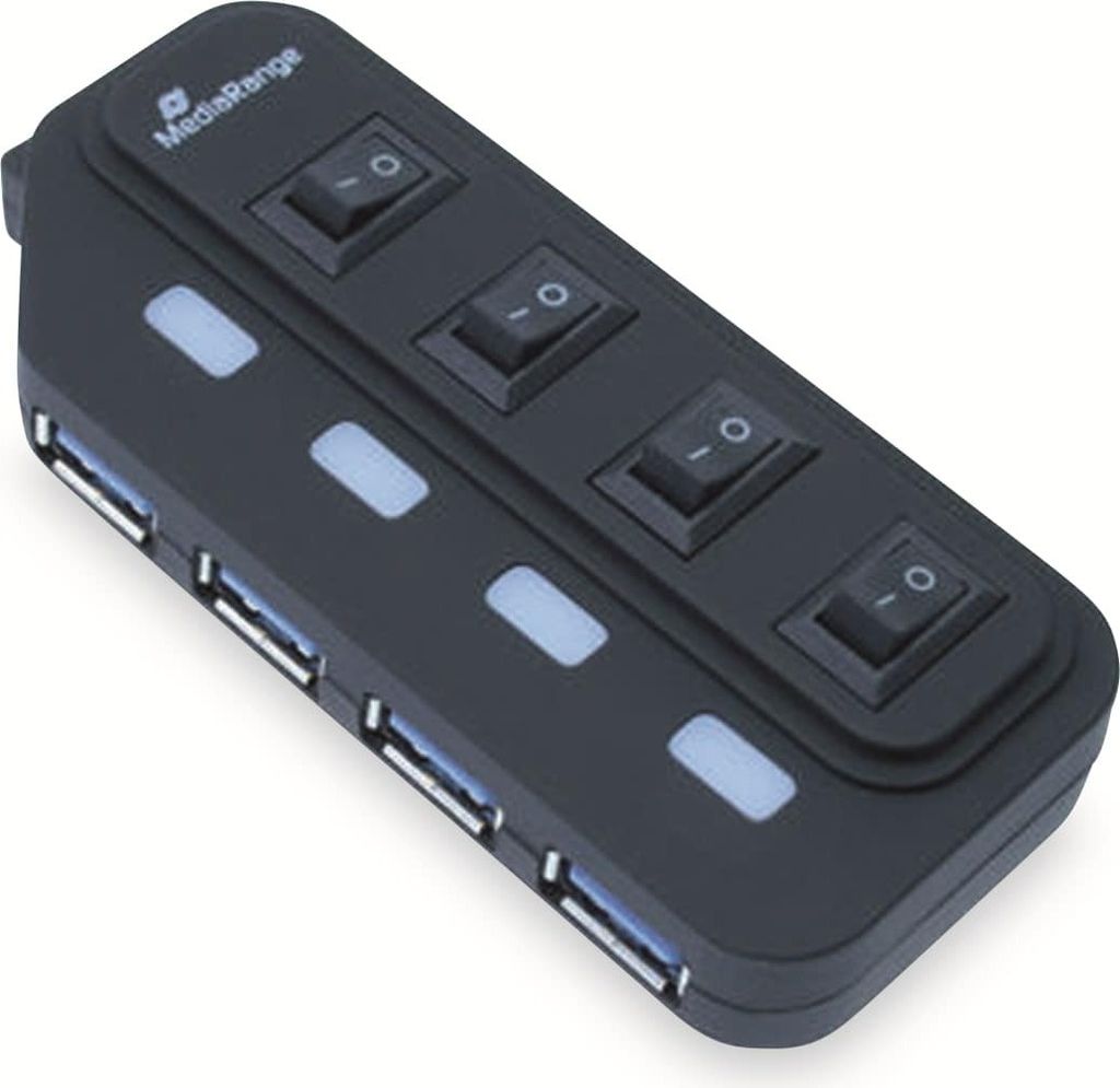 MediaRange USB-HUB 4-portový USB 3.0 externý čierny Obrázok produktu 