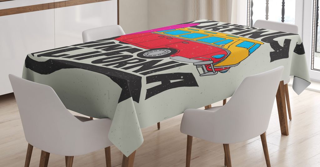 ABAKUHAUS Surfen Tischdecke, Retro Hippie Van und Vorstand, Druck mit Klaren Farben ohne Verblassen Waschbar für innen oder Außen Bereich, 140 x ...