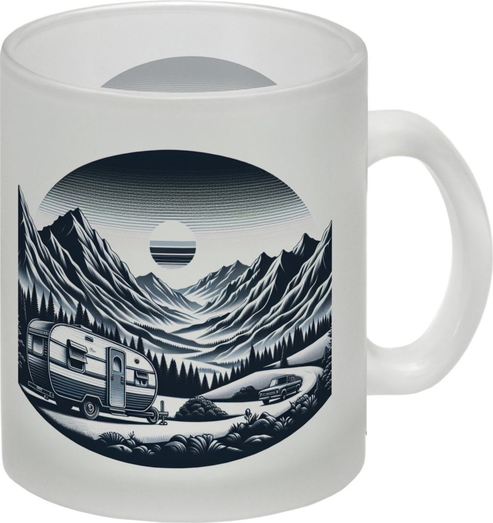 Camping in den Bergen Glas Tasse