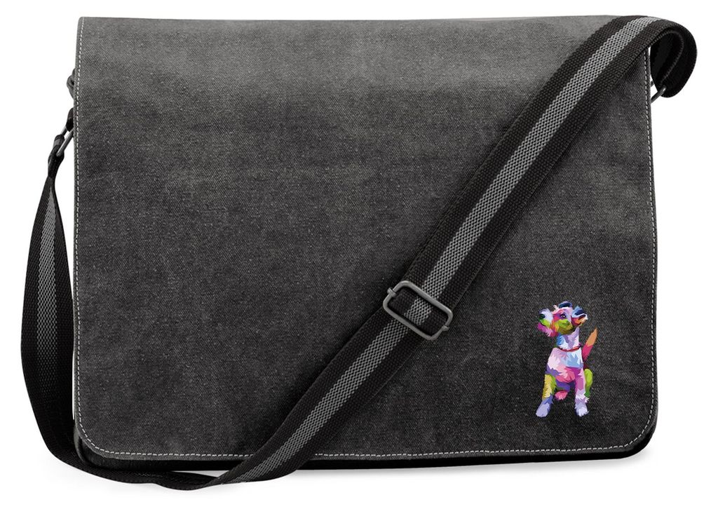 Huuraa Umhängetasche Fox Terrier Colorful 14 Liter Black Canvas Laptoptasche Geschenkidee