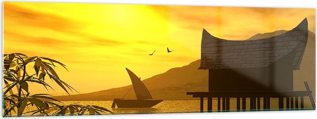 Bilder auf glas - Asien Berg Meer Felsen - 160x50cm - Glasbilder - Wandbilder - Kunstdruck - zum Aufhängen bereit - Wanddekoration aus Glas - Glas...
