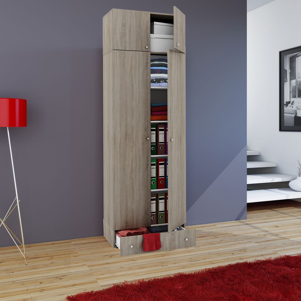 VCM Holz Kleiderschrank | Schrank mit 5 Fächer und Drehtüren | erweiterbar | Maße ca. B. 70 x H. 238 x T. 40 cm - Vandol