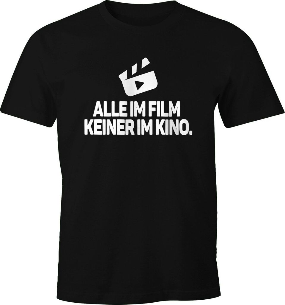 Herren T-Shirt Spruch Alle im Film Keiner im Kino Fun-Shirt Party Festival Techno Rave Oberteil Moonworks schwarz S