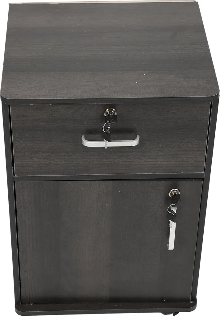 Caisson de bureau à roulettes en noyer avec plusieurs tiroirs stables