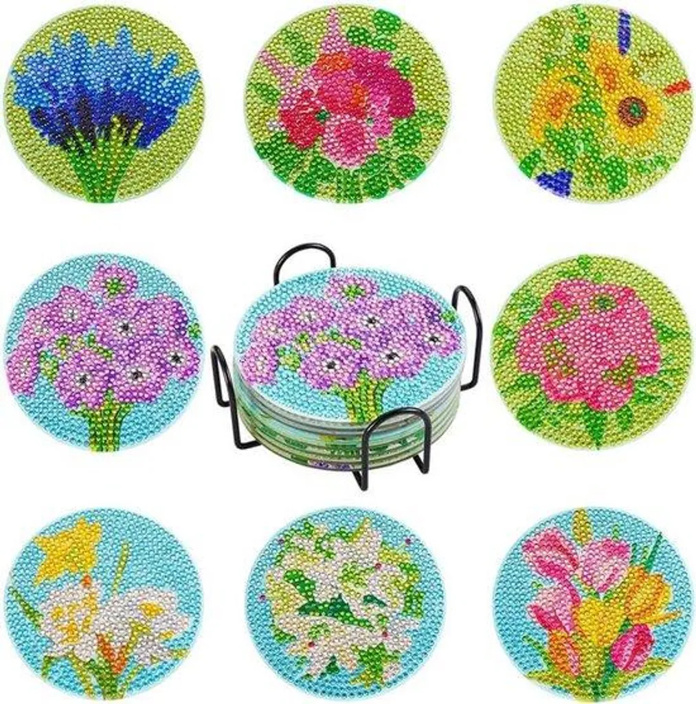 Kit Diamant Painting Débutant : Sous-Verres Fleurs avec Support Liège