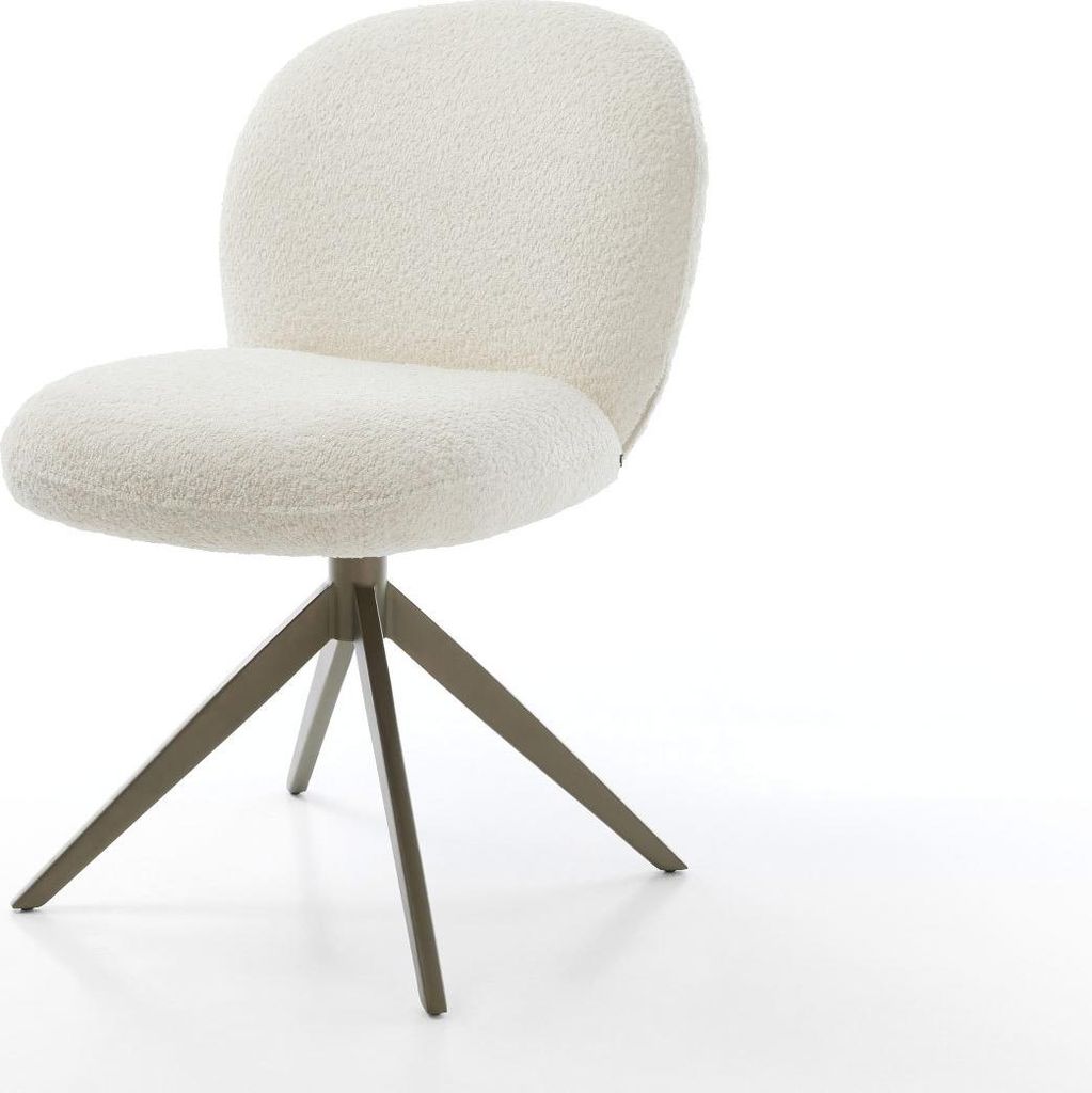 DELIFE Drehstuhl Nube-Flex Bouclé Weiß Kreuzgestell breit Effektfinish Titan 360° drehbar Wippfunktion Taschenfederkern