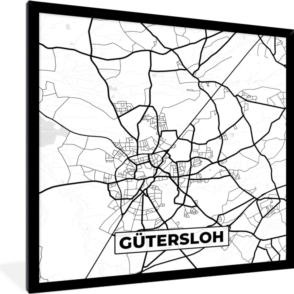 MuchoWow Gerahmtes Poster Gütersloh - Karte - Stadtplan 40x40 cm - Poster mit Schwarzem Bilderrahmen Wandposter Rahmen Foto Bilder - Mit Rahmen ...